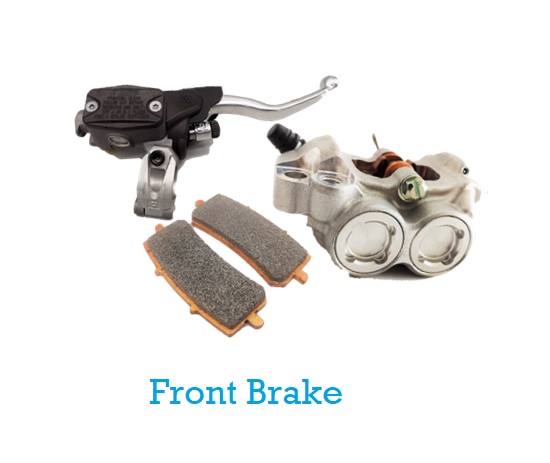 brake caliper front with brake pad and brake master cylinder