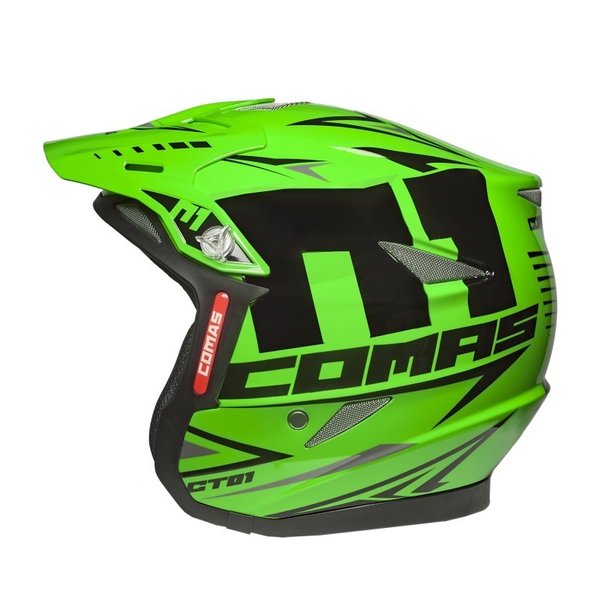 COMAS Trial Helm CT01 Race Trialhelm Fiberglas - grün / schwarz
